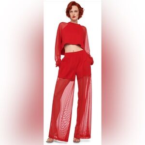 NOT FOR SALE
Norma Kamali Red Wide Leg Mesh Pants